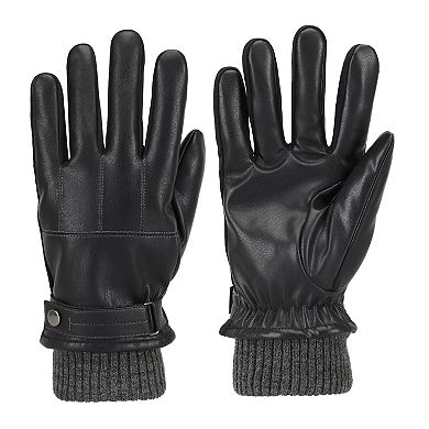 Men's isotoner SleekHeat Faux Leather Gloves With Knit Cuff