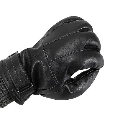 Men's isotoner SleekHeat Faux Leather Gloves With Knit Cuff