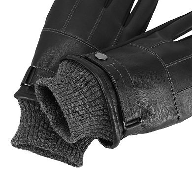 Men's isotoner SleekHeat Faux Leather Gloves With Knit Cuff