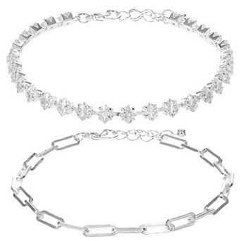 Cubic Zirconia & Chain Bracelet Set