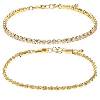 Gold Tone Cubic Zirconia Bracelet Set