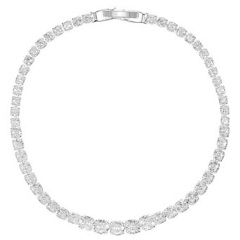 Brass Silver Tone Cubic Zirconia Bracelet