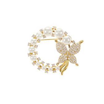 Gold Tone Simulated Pearl & Cubic Zirconia Pin