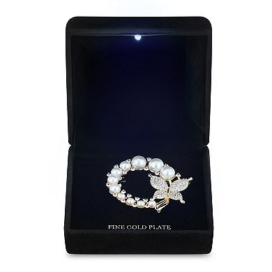 Gold Tone Simulated Pearl & Cubic Zirconia Pin