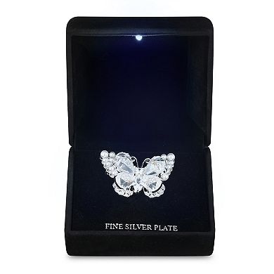 Silver Tone Cubic Zirconia & Simulated Pearl Butterfly Pin