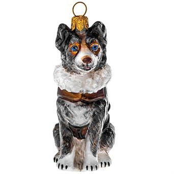 Joy To The World Blue Merle Australian Shepherd In Aussie Bomber Jacket Glass Ornament