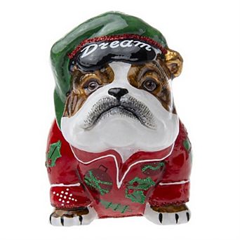 Joy To The World Bulldog In Christmas Pajamas Polish Glass Christmas Ornament