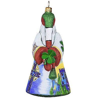 Joy To The World Glitterazzi Ireland Santa With Shamrock Polish Glass Christmas Ornament