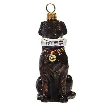 Joy To The World Chocolate Labrador Retriever With Newspaper Glass Christmas Ornament