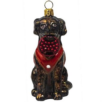 Joy To The World Chocolate Lab With Crystal Fetching Disc Polish Dog Ornament
