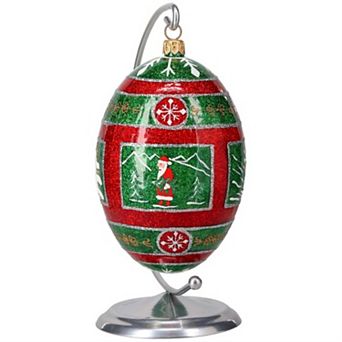 Joy To The World Glitterazzi Metallics Series Red & Green Egg Polish Glass Ornament