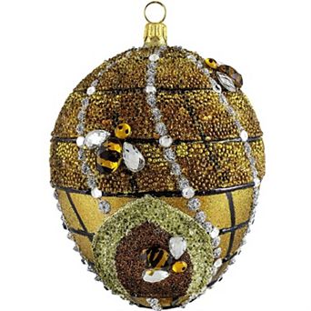 Joy To The World Glitterazzi Beehive Jeweled Egg Polish Glass Christmas Tree Ornament
