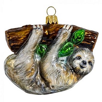 Joy To The World Wild Side Hanging Sloth Polish Glass Christmas Ornament