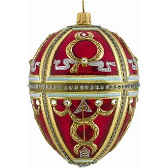 Joy To The World Glitterazzi Red Russian Egg Polish Glass Christmas Tree Ornament