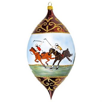 Joy To The World Vintage Drop Polo Ponies Polish Glass Christmas Ornament