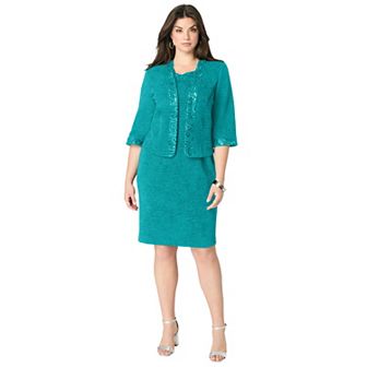 Roaman's Women's Plus Size Sheath Dress And Lace Jacket Set