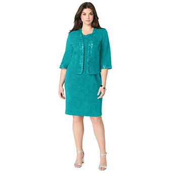 Roaman's Women's Plus Size Sheath Dress And Lace Jacket Set