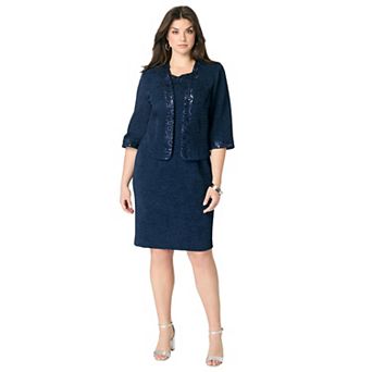Roaman's Women's Plus Size Sheath Dress And Lace Jacket Set