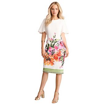 Roaman's Women's Plus Size Flutter-Sleeve Printed Dress