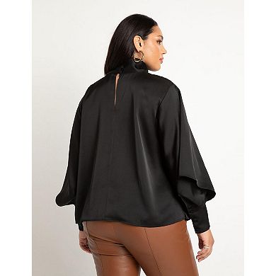ELOQUII Women's Plus Size Draped Neck Satin Blouse