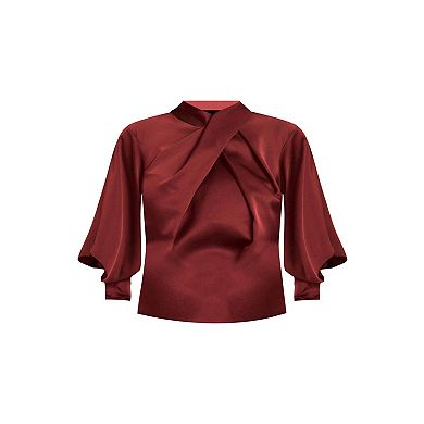 ELOQUII Women's Plus Size Draped Neck Satin Blouse
