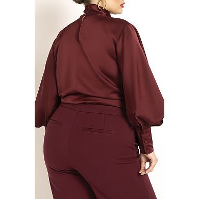 ELOQUII Women's Plus Size Draped Neck Satin Blouse