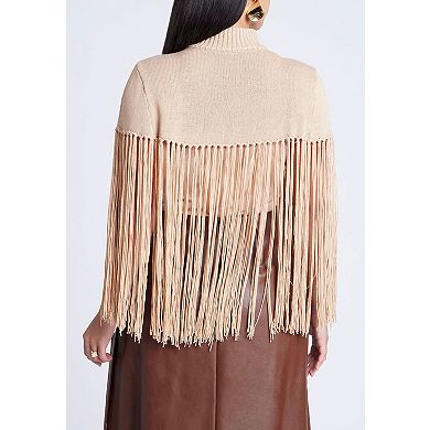ELOQUII Women's Plus Size Fringe Half Sweater