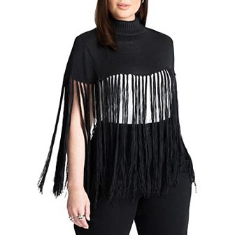 ELOQUII Women's Plus Size Fringe Half Sweater