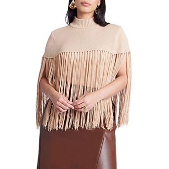 ELOQUII Women's Plus Size Fringe Half Sweater