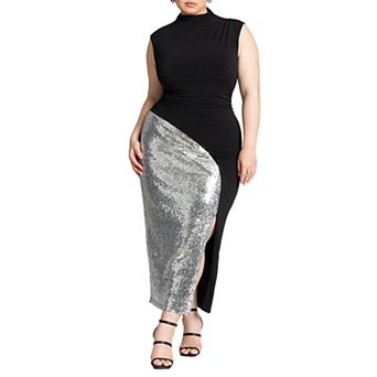 ELOQUII Women's Plus Size Funnel Neck Knit Dress With Sequin