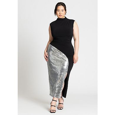 ELOQUII Women's Plus Size Funnel Neck Knit Dress With Sequin