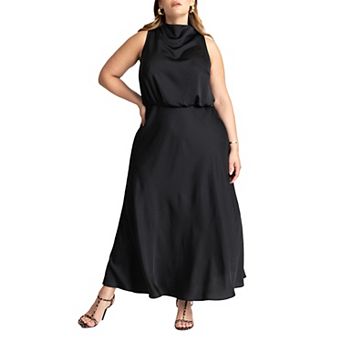 ELOQUII Women's Plus Size Draped Satin Maxi Dress