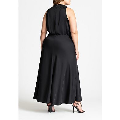 ELOQUII Women's Plus Size Draped Satin Maxi Dress