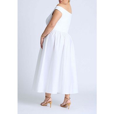 ELOQUII Women's Plus Size Boat Neck Mixed Fabric Dress