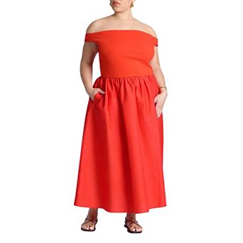 ELOQUII Women's Plus Size Boat Neck Mixed Fabric Dress