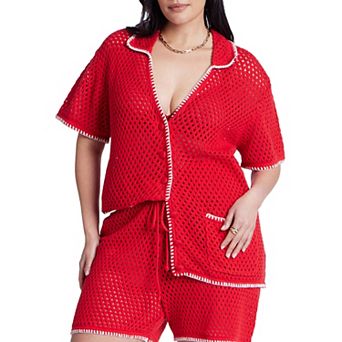 ELOQUII Women's Plus Size Crochet Sweater Tee