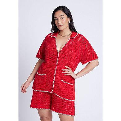 ELOQUII Women's Plus Size Crochet Sweater Tee