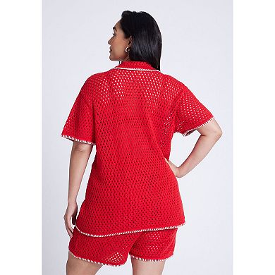 ELOQUII Women's Plus Size Crochet Sweater Tee