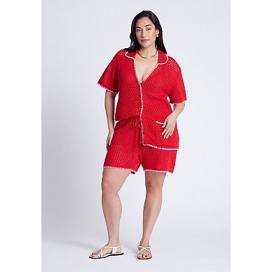 ELOQUII Women's Plus Size Crochet Sweater Tee