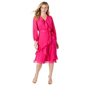Roaman's Women's Plus Size Chiffon Wrap Dress