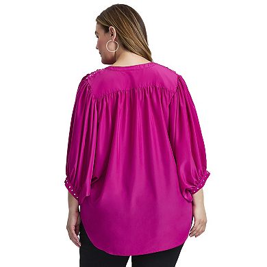 Avenue Women's Plus Size Studded Blouson Sleeve Blouse
