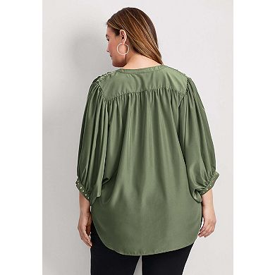Avenue Women's Plus Size Studded Blouson Sleeve Blouse