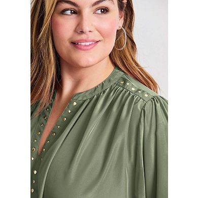 Avenue Women's Plus Size Studded Blouson Sleeve Blouse