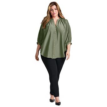 Avenue Women's Plus Size Studded Blouson Sleeve Blouse
