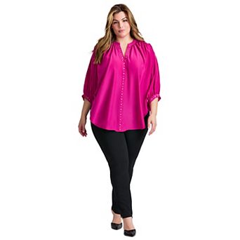 Avenue Women's Plus Size Studded Blouson Sleeve Blouse