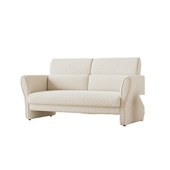 Modern Beige Loveseat Sofa, 57-Inch Deep Seat Couch with 2 Removable Lumbar Pillows & High Backrest