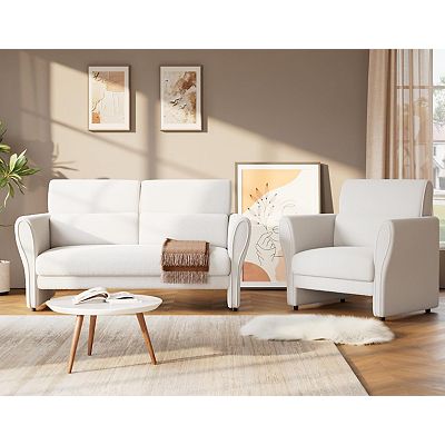 Modern Beige Loveseat Sofa, 57-Inch Deep Seat Couch with