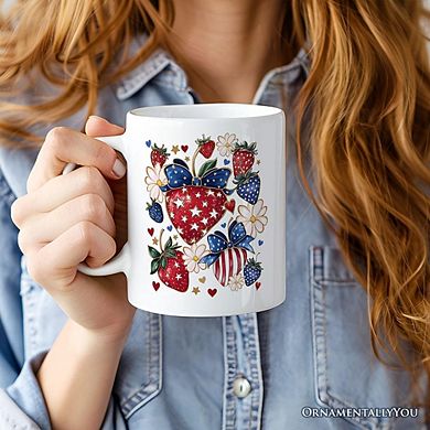 Patriotic Boho Strawberries Bouquet Mug, 4th of July Gift