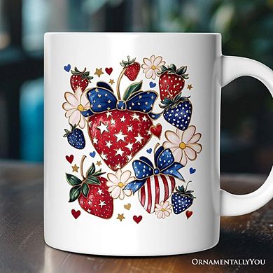 Patriotic Boho Strawberries Bouquet Mug, 4th of July Gift