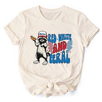 Red, White & Feral Raccoon T-Shirt, Wild Patriot American Tee